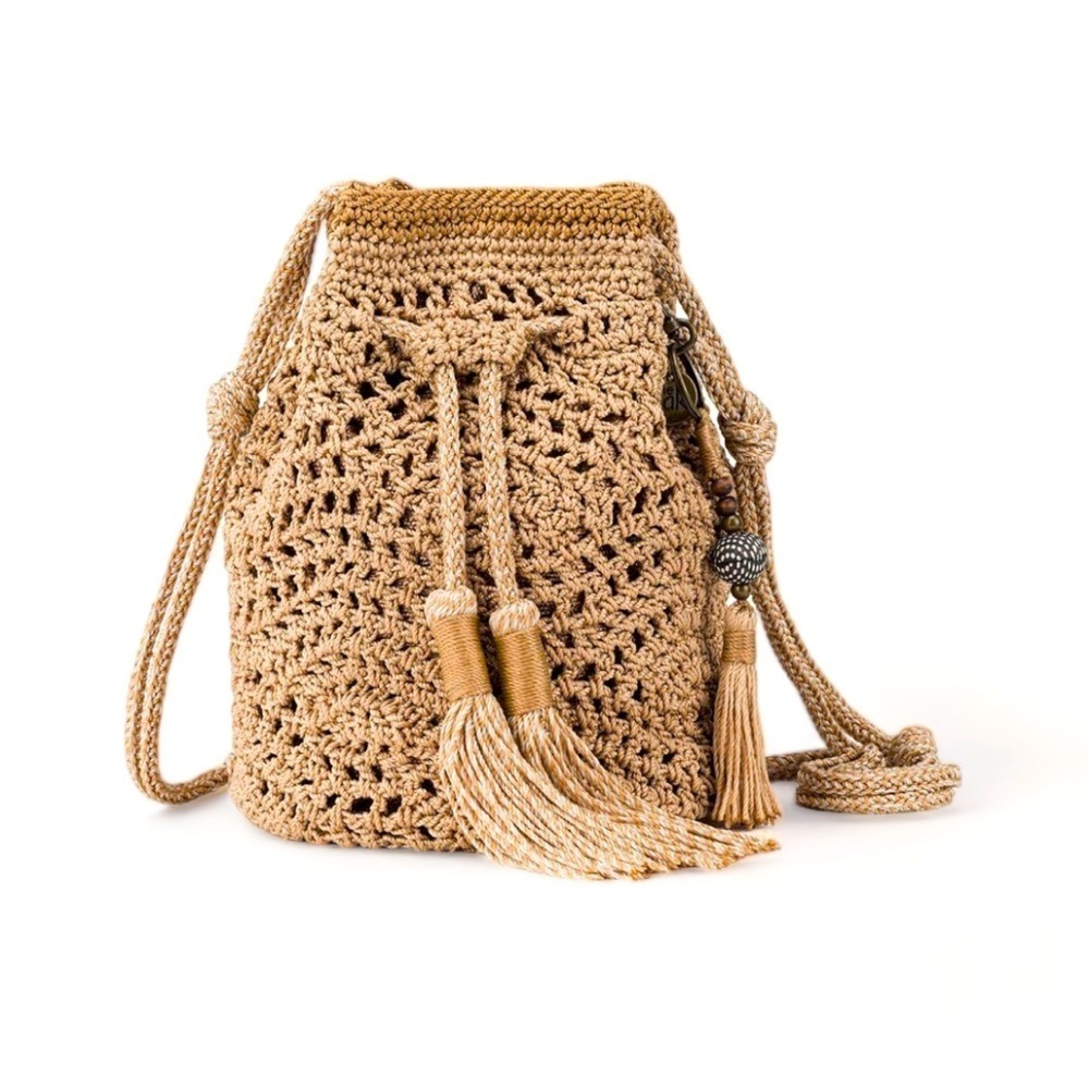 The Sak Tan Crochet Bucket Bag